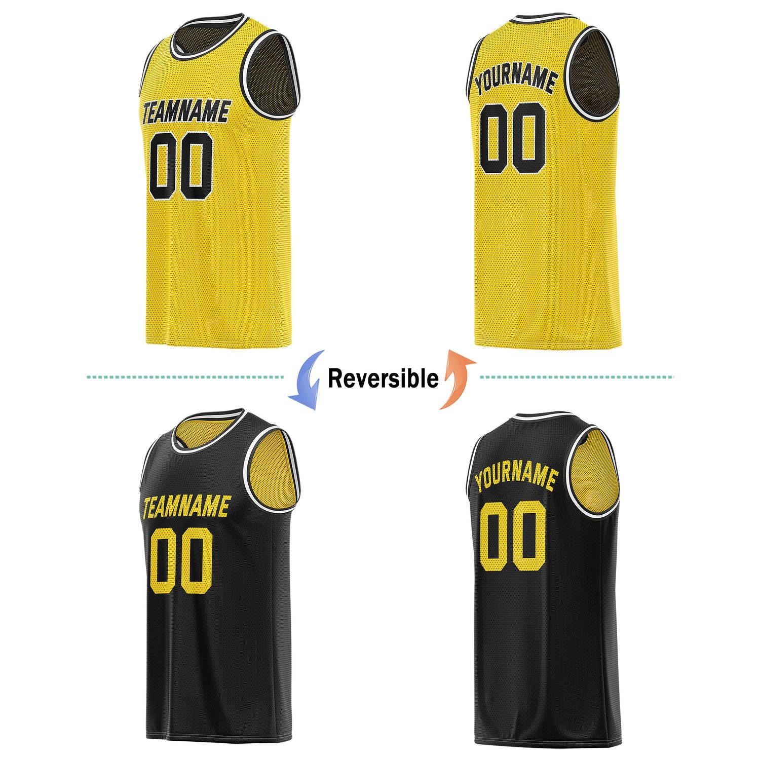 Custom Yellow & Black Reversible Basketball Jersey | Personalized Team Name & Number - Vosoli