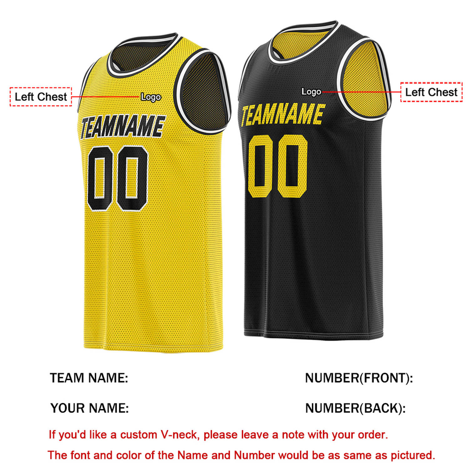 Custom Yellow & Black Reversible Basketball Jersey | Personalized Team Name & Number - Vosoli
