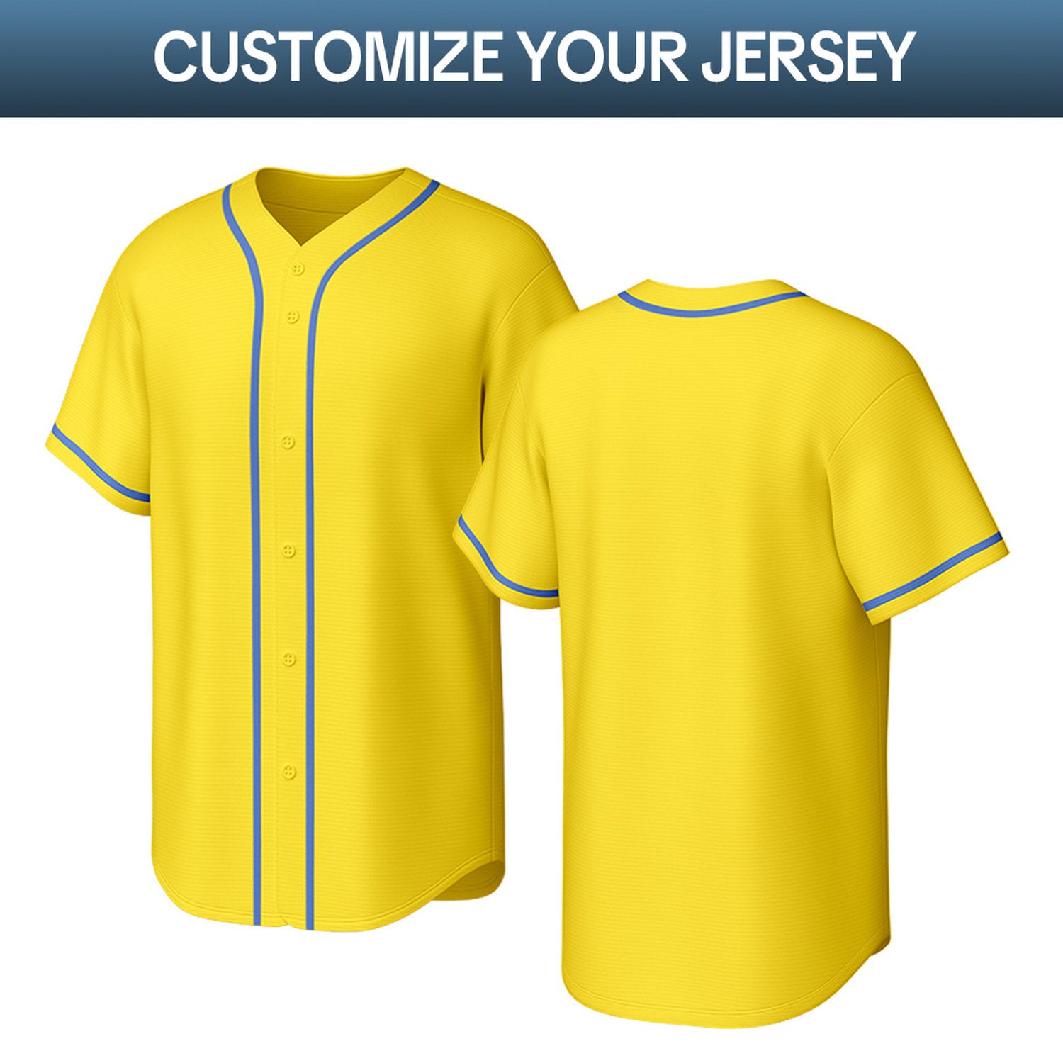 Custom yellow & blue baseball jersey with logo, personalized name & number, button-front short-sleeve sports uniform for team men women youth game practice - Vosoli