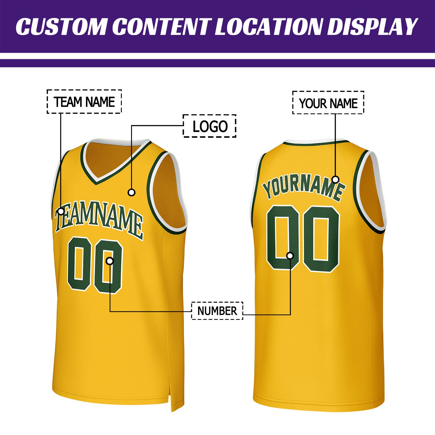 Custom Yellow & Green Basketball Jersey | Personalized Name & Number Team Uniform