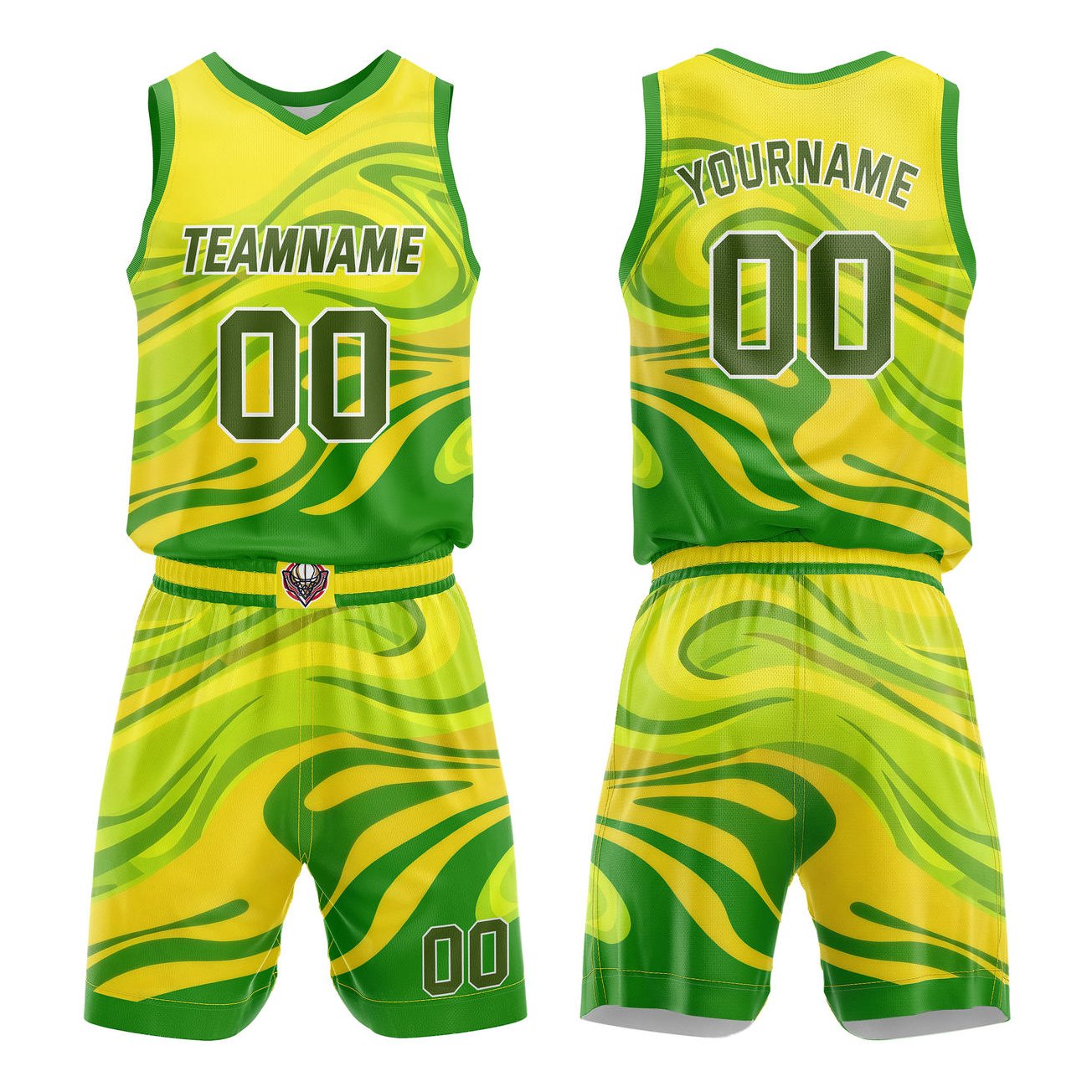 Custom Yellow Green Gradient Swirl Basketball Uniform | Personalized Team Kit - Vosoli