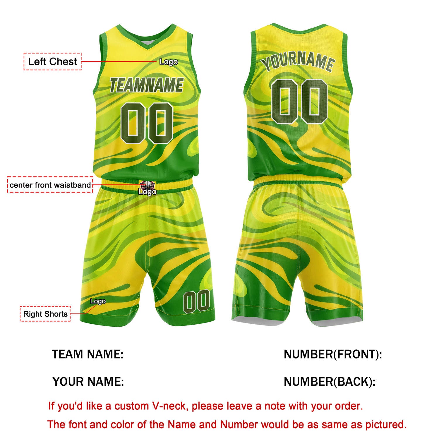 Custom Yellow Green Gradient Swirl Basketball Uniform | Personalized Team Kit - Vosoli