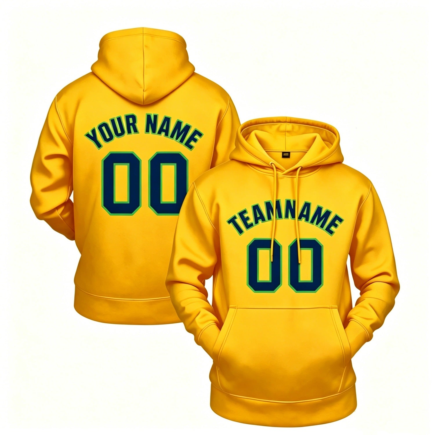 Custom yellow hoodie with navy print, personalized name & number pullover, casual sports hoodie for men women youth fan wear - Vosoli