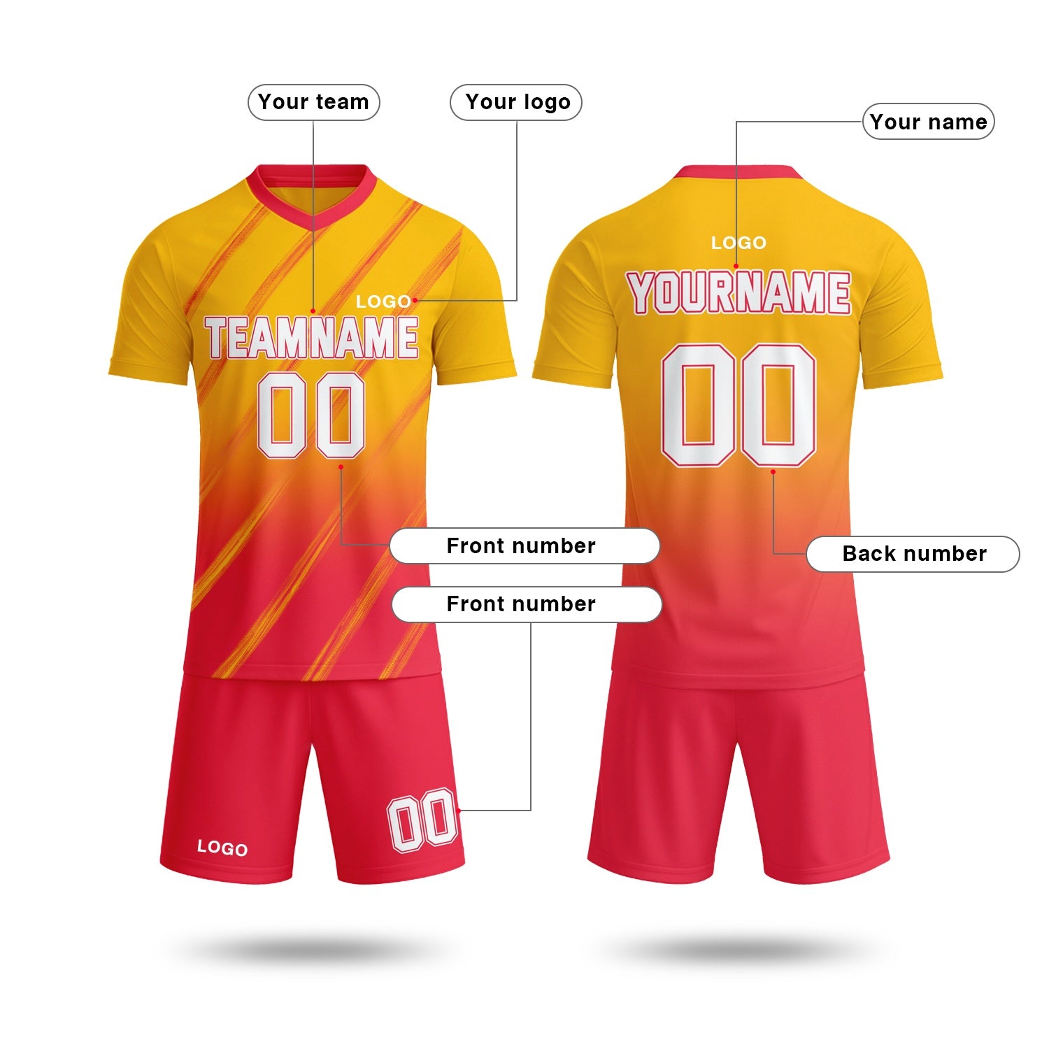 Custom Yellow & Pink Gradient Soccer Jersey Set | Personalized Team Uniform | Vosoli