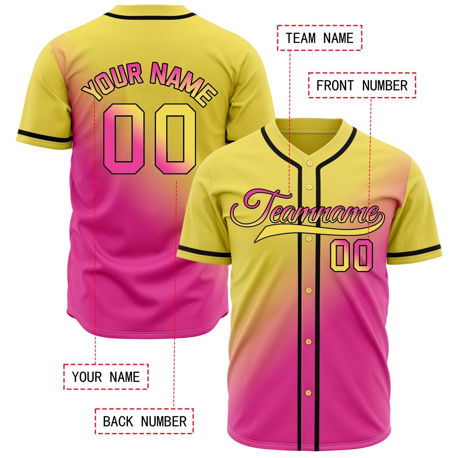 Custom Yellow and Pink Gradient Baseball Jersey - Vibrant Performance Team Uniform