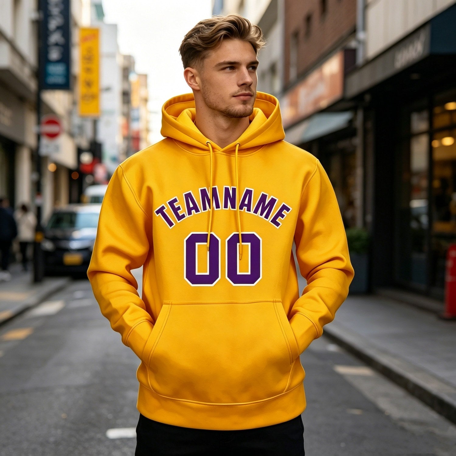Custom Yellow & Purple Hoodie | Personalized Name & Number Sports Pullover | Vosoli