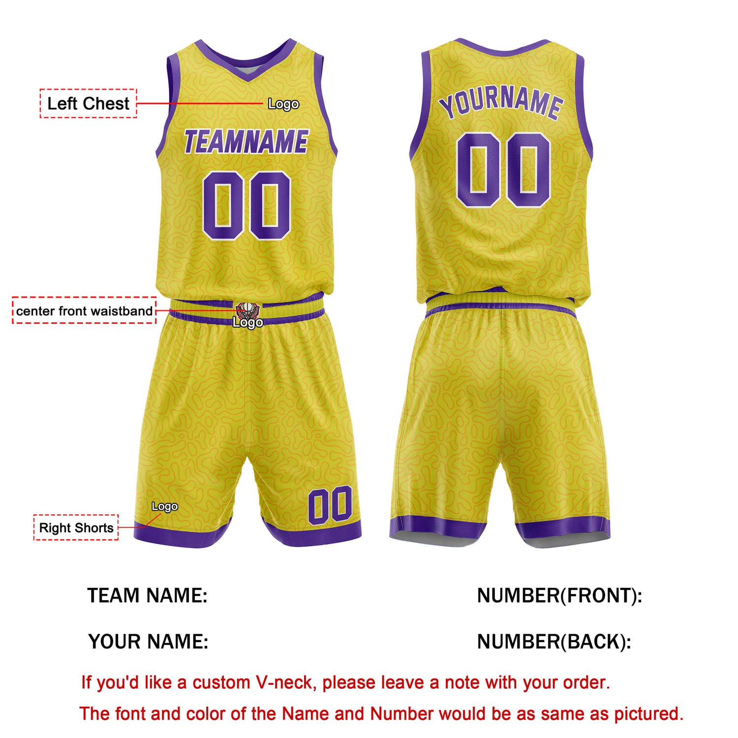 Custom Yellow & Purple Basketball Uniform | Personalized Team Kit - Vosoli