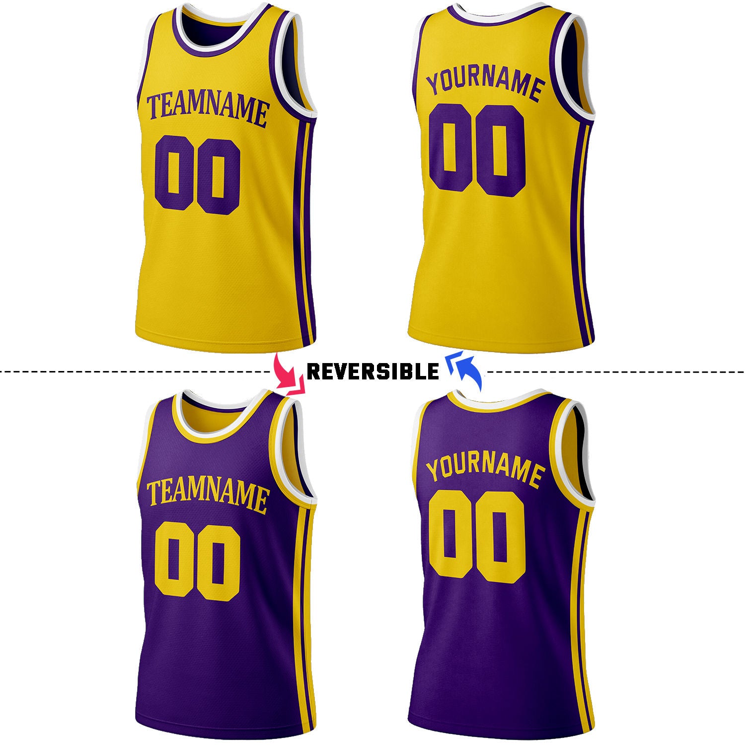 Custom Yellow & Purple Reversible Basketball Jersey Shorts Set | Personalized Full Team Uniform