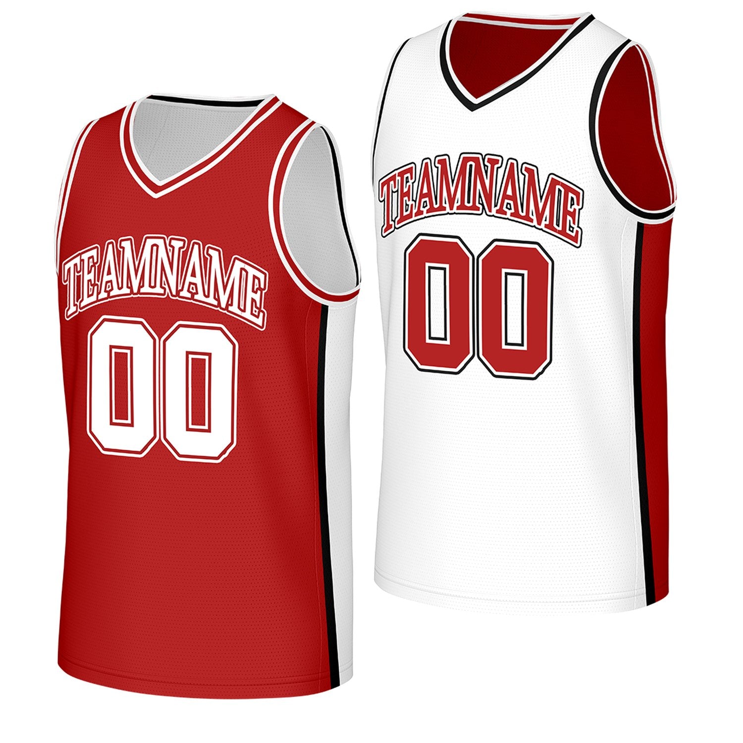 custom youth basketball tournament jerseys red white reversible by Vosoli, Personalized team name, number & logo. Fast delivery.