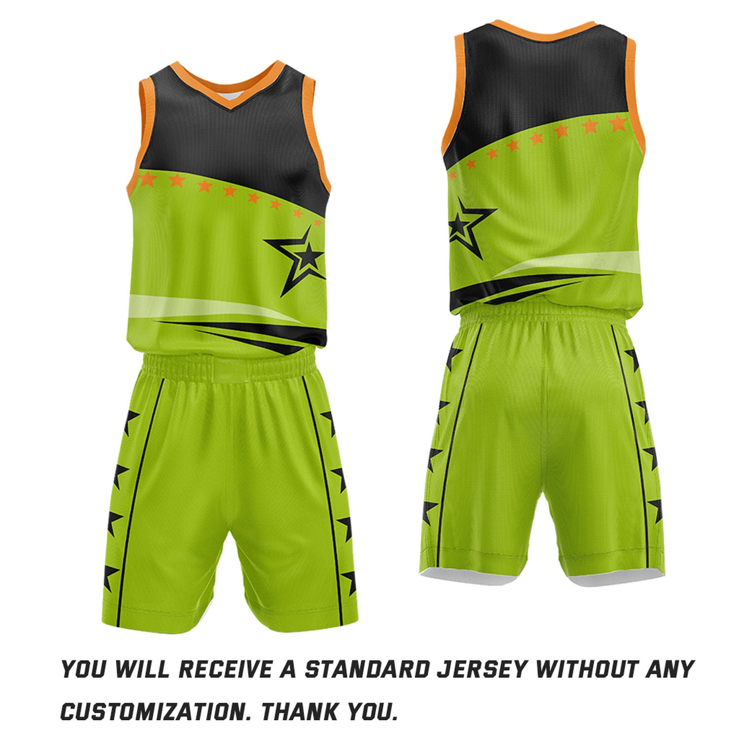 Custom Basketball Jerseys and Shorts Set | Neon Green Black Star V-Neck Sublimated Team Uniform