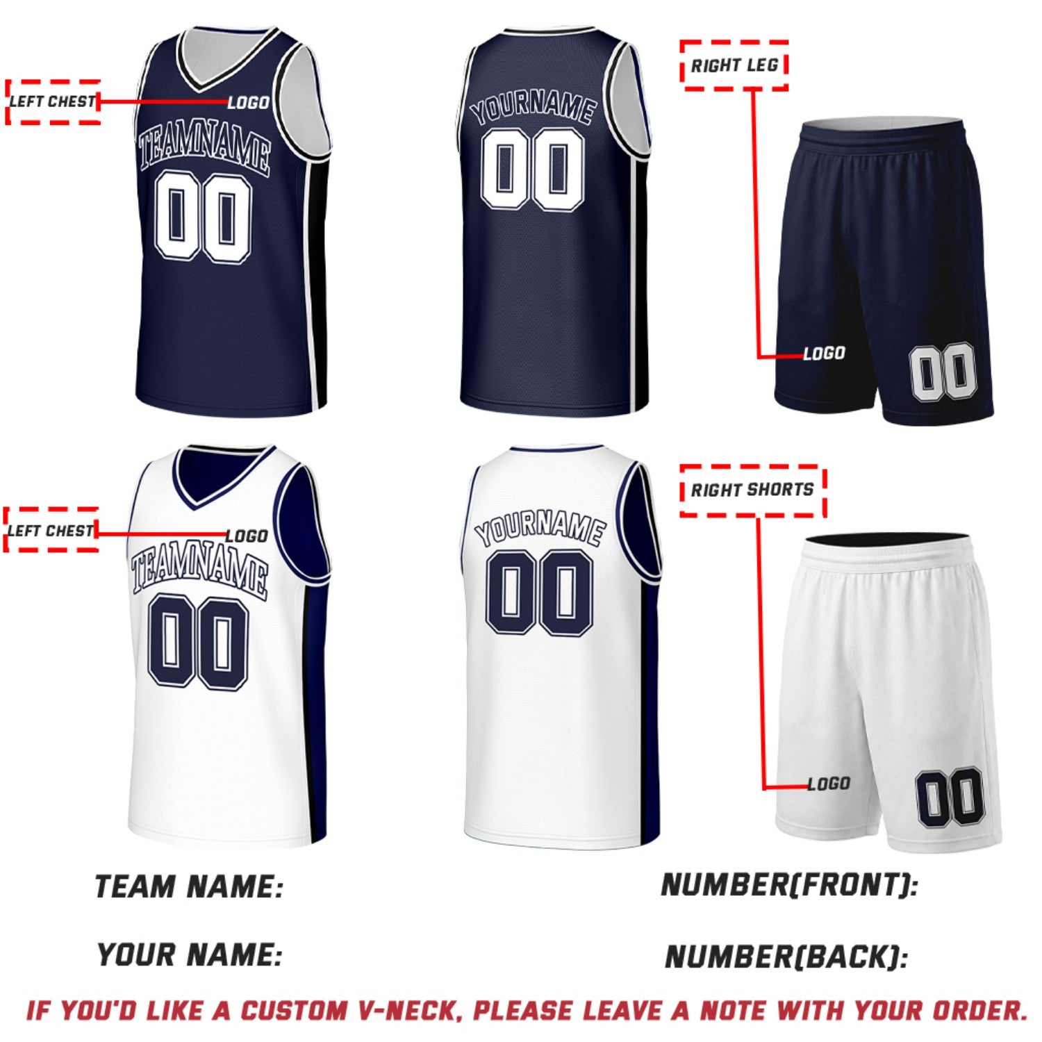 Custom Navy & White Double Sided Basketball Uniform Set | Personalized Team Uniforms for Adult & Youth