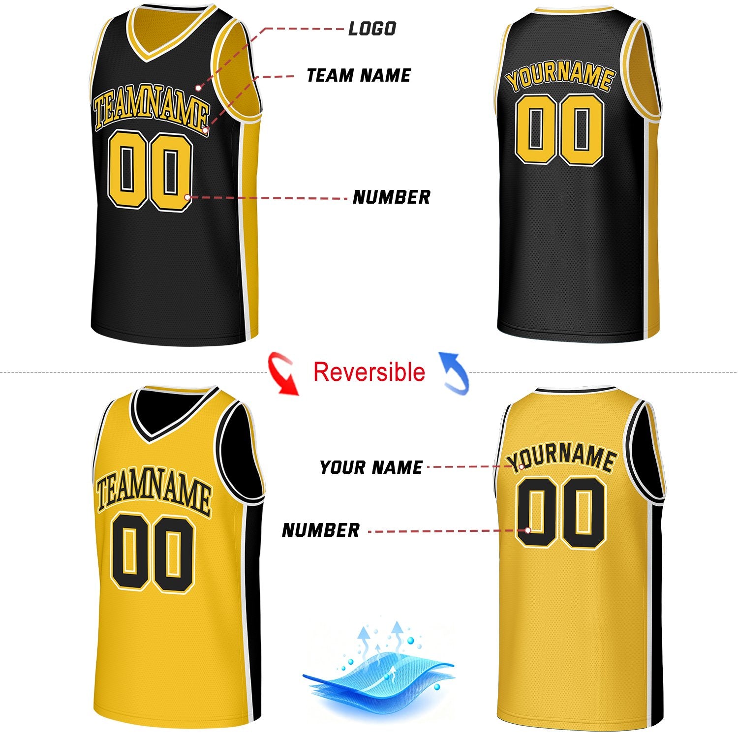 Custom Black & Gold Double Sided Basketball Uniform Set | Personalized Team Uniforms for Adult & Youth