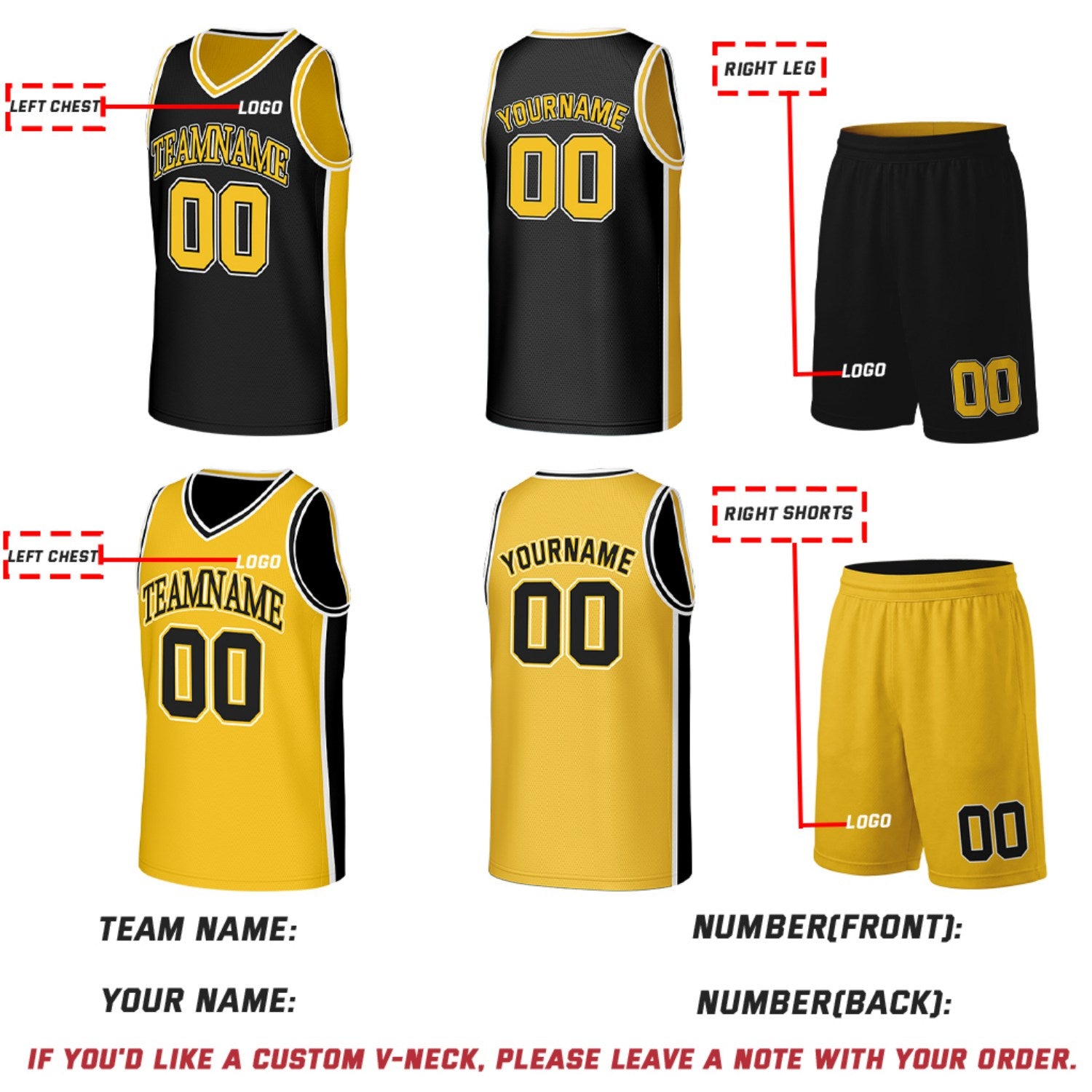 Custom Black & Gold Double Sided Basketball Uniform Set | Personalized Team Uniforms for Adult & Youth