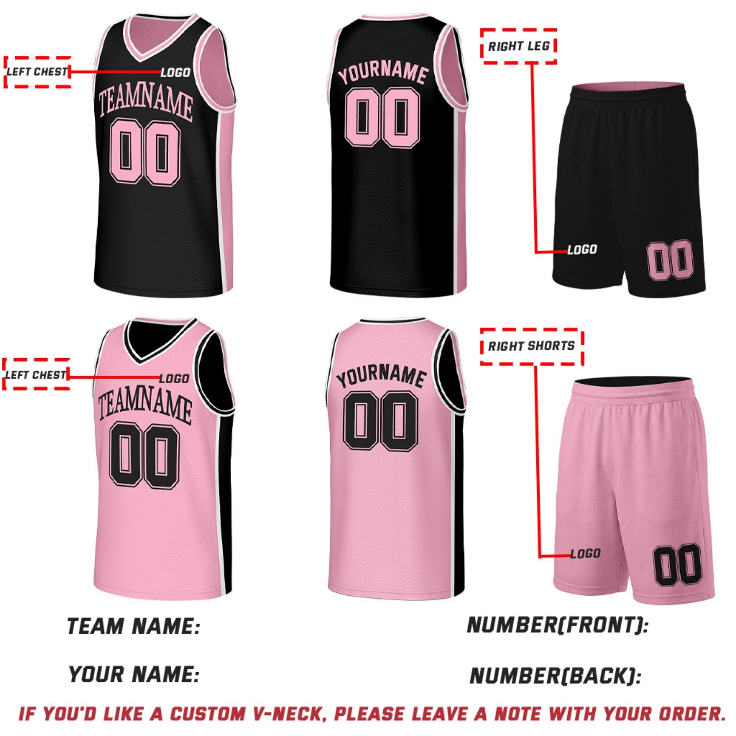 Custom Black & Pink Double Sided Basketball Uniform Set | Personalized Team Uniforms for Adult & Youth