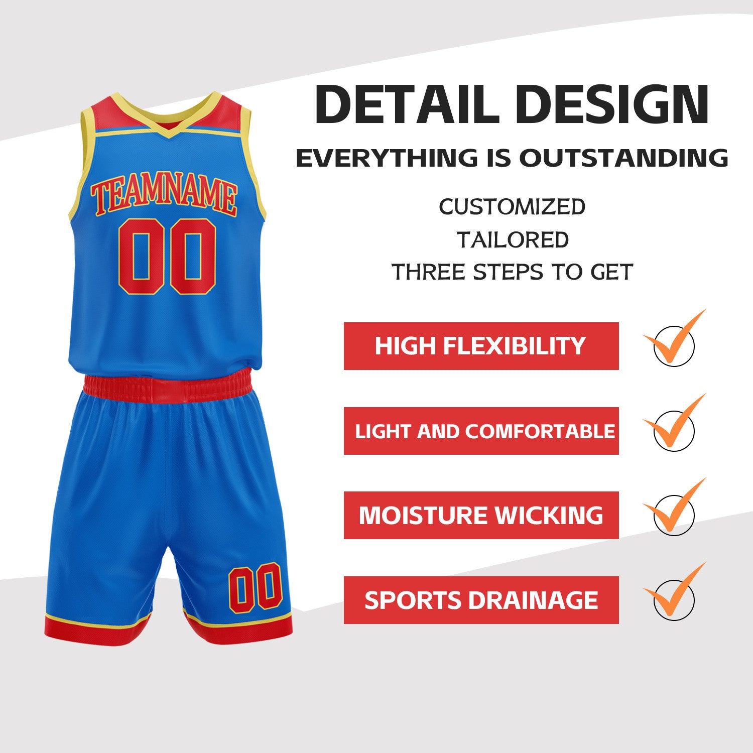 Custom Royal Blue & Red Double Sided Basketball Jersey Set | Wholesale Team Uniform