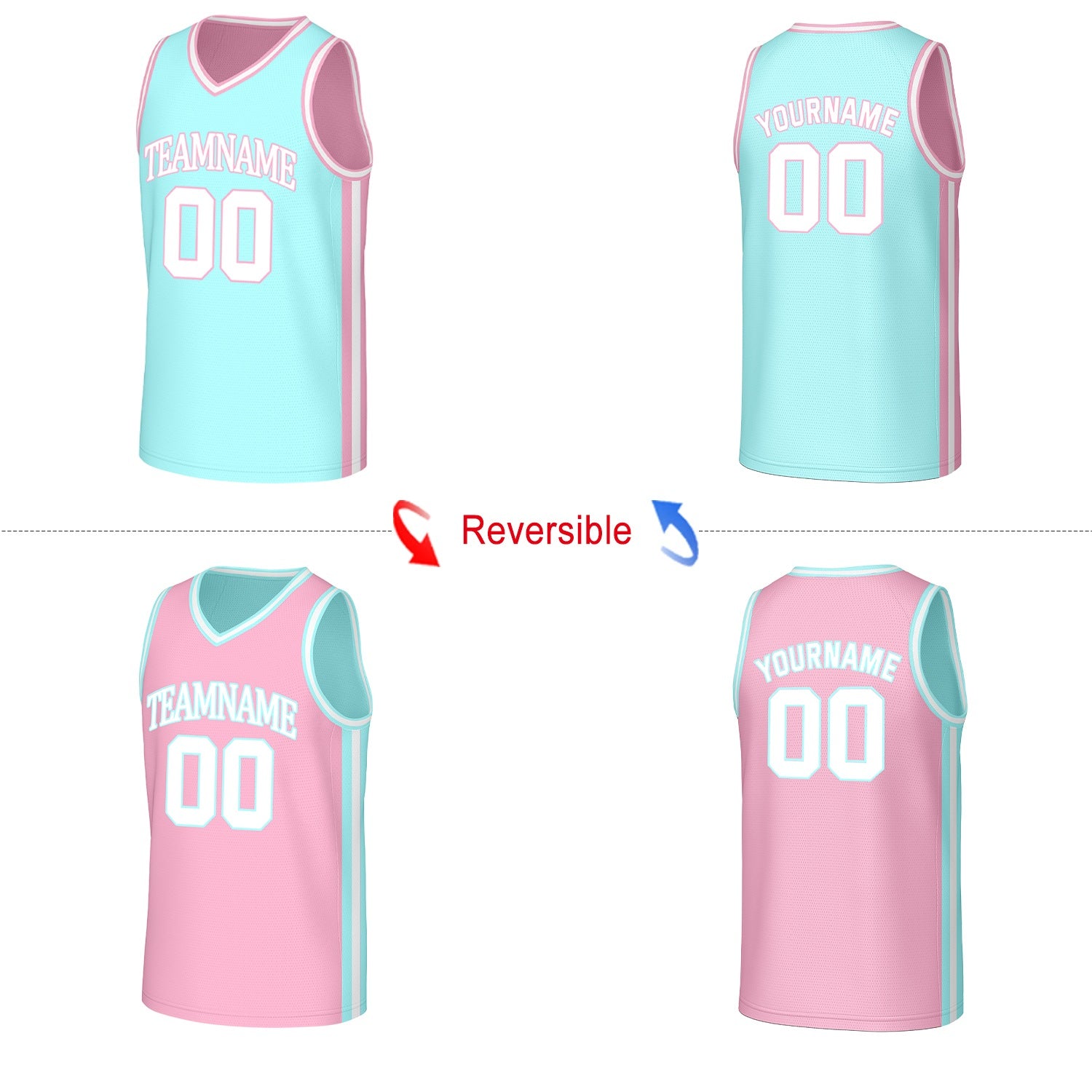 Custom Baby Blue & Pink Reversible Basketball Jersey | Personalized Name Number Mesh Sports Jersey