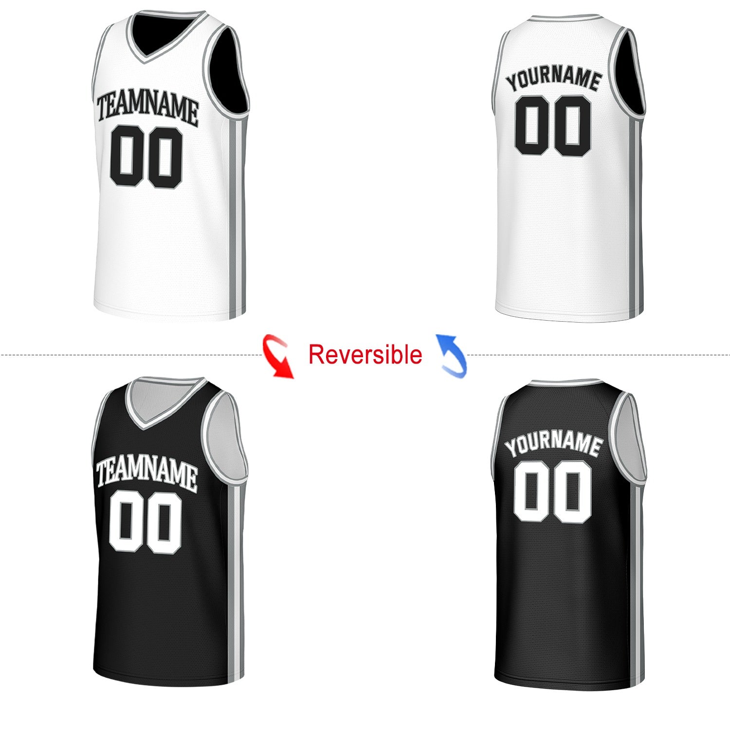 Custom Black & White Reversible Basketball Jersey | Personalized Name Number Mesh Sports Jersey