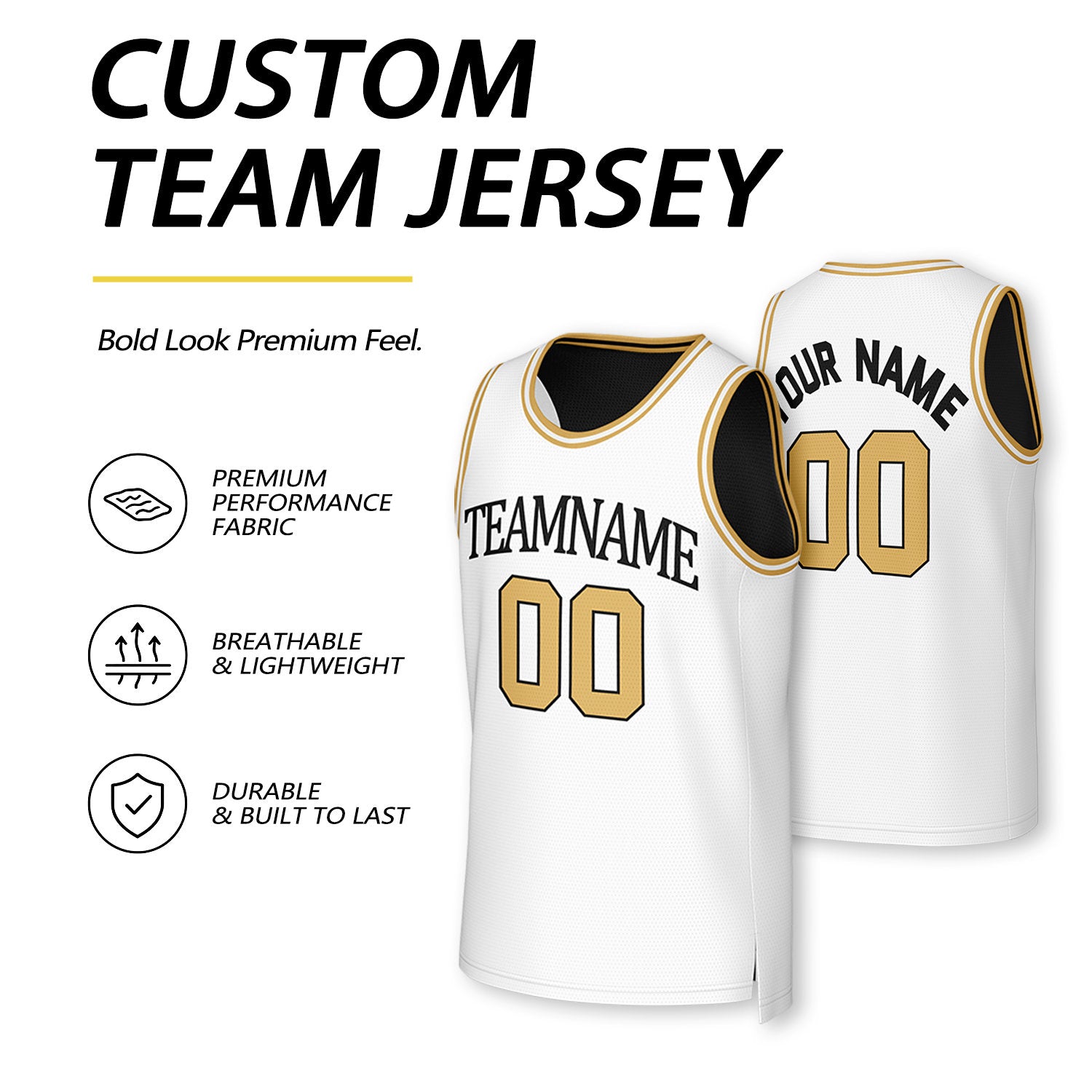 Custom Black & Gold Reversible Basketball Jersey | Personalized Team Uniform Top