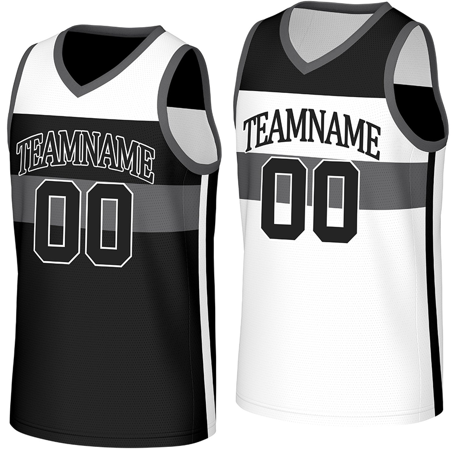 Custom black & white color‑block reversible basketball jersey by Vosoli | Personalized team name, number & logo | Breathable mesh reversible sport jersey