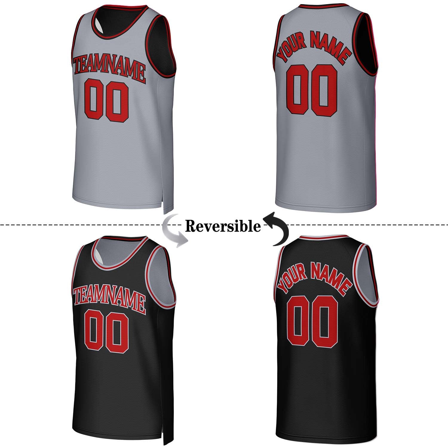 Custom Gray & Black Reversible Basketball Jersey | Personalized Team Uniform Top