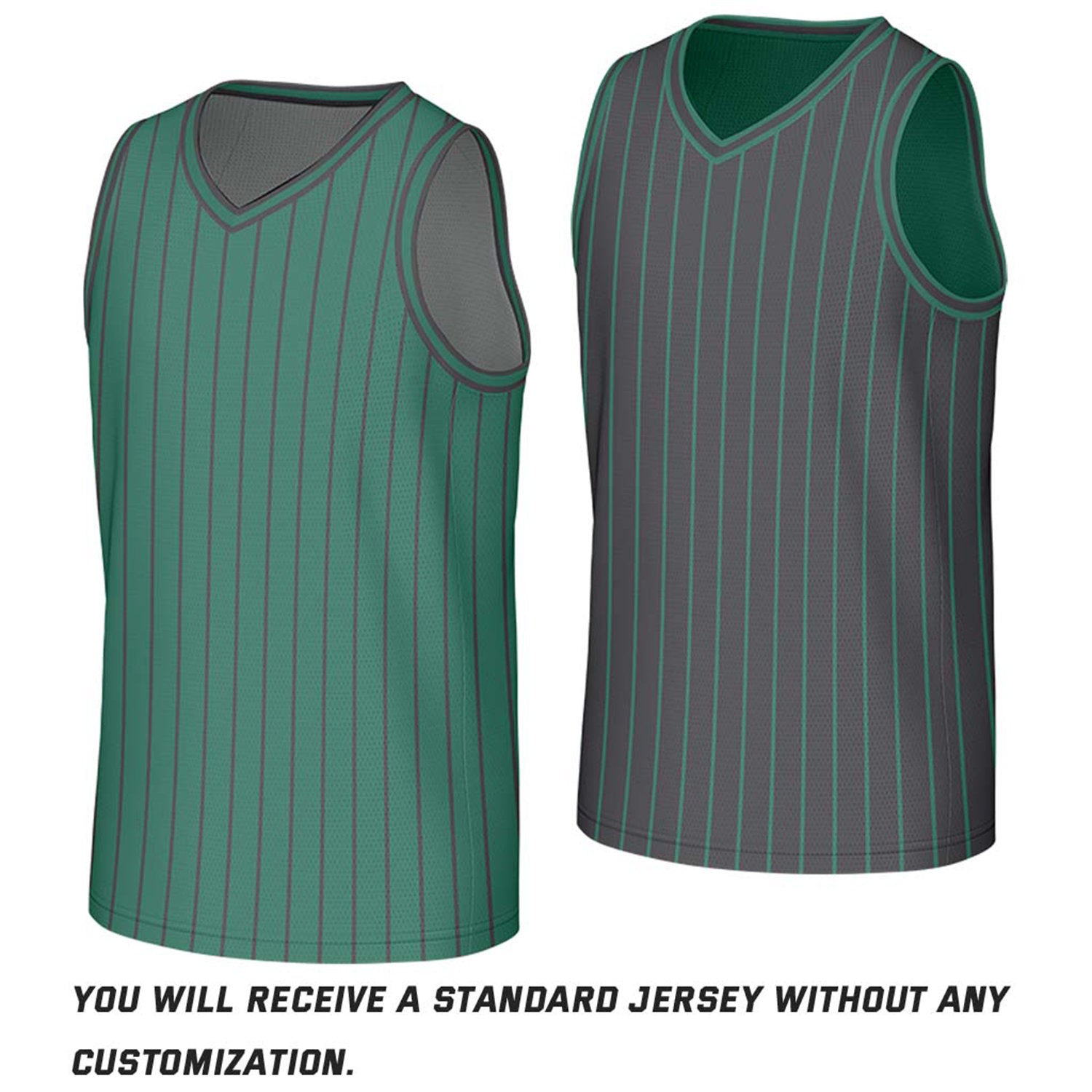 Custom Green & Dark Grey Pinstripe Reversible Basketball Jersey | Personalized Name Number Mesh Sports Jersey