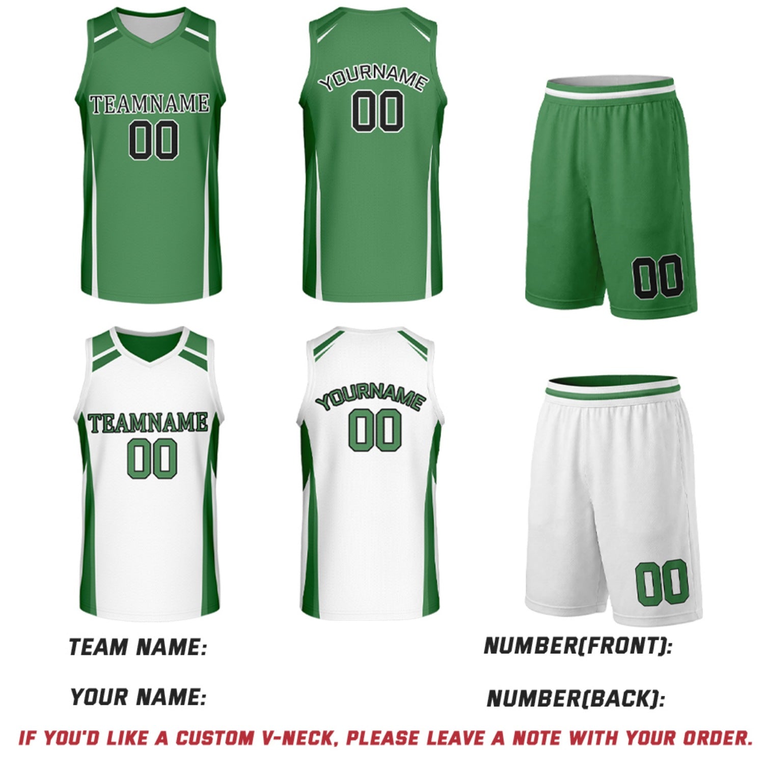 Custom Green & White Reversible Basketball Jerseys | Personalized Team Uniforms Set for Men Women