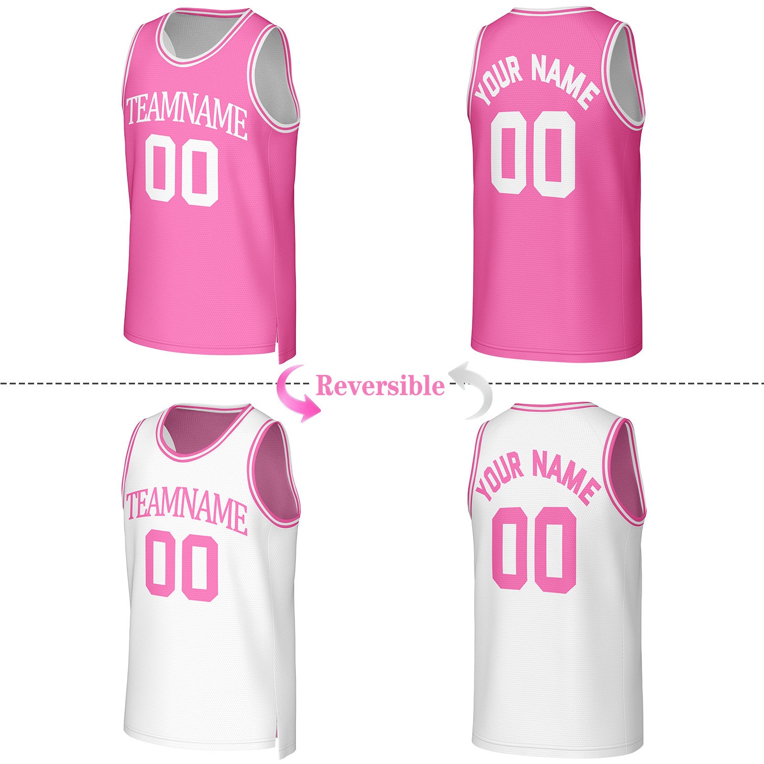 Custom Hot Pink & White Reversible Basketball Jersey | Personalized Team Uniform Top