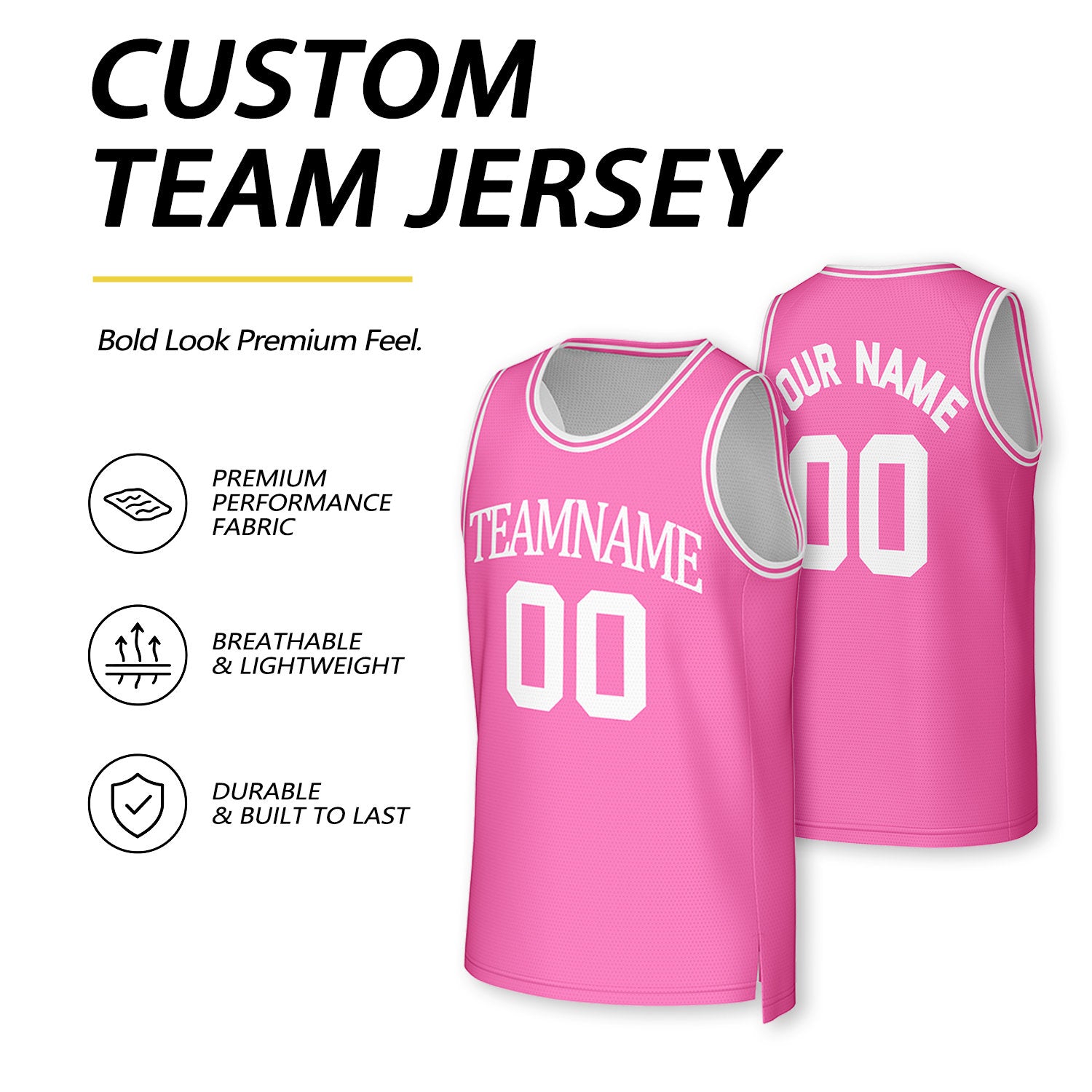 Custom Hot Pink & White Reversible Basketball Jersey | Personalized Team Uniform Top