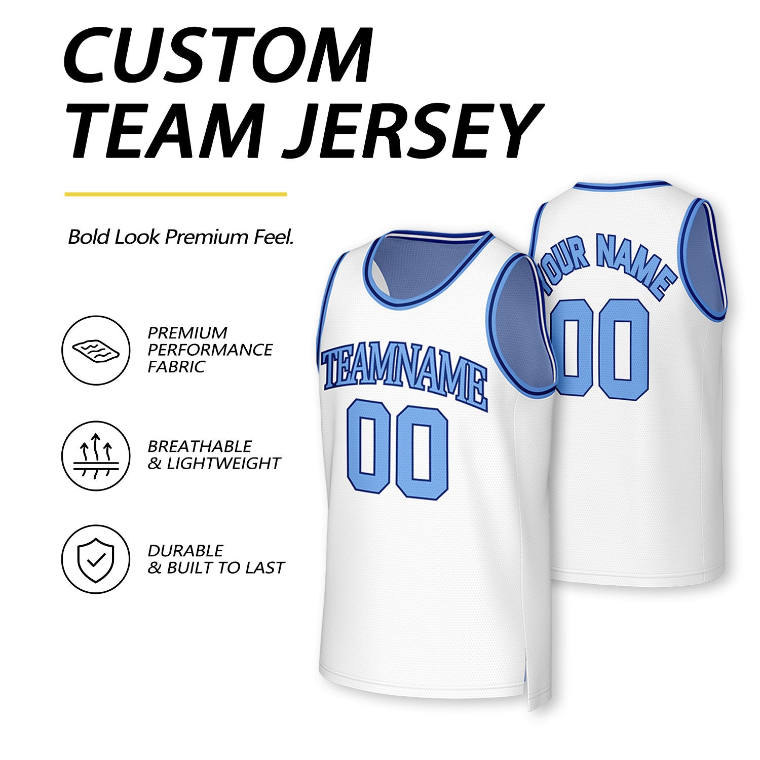 Custom Light Blue & White Reversible Basketball Jersey | Personalized Team Uniform Top