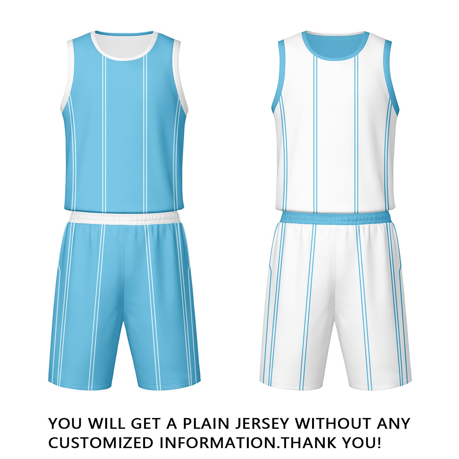 Custom Light Blue White Reversible Basketball Jersey Set | Personalized Name Number Mesh Sports Uniform