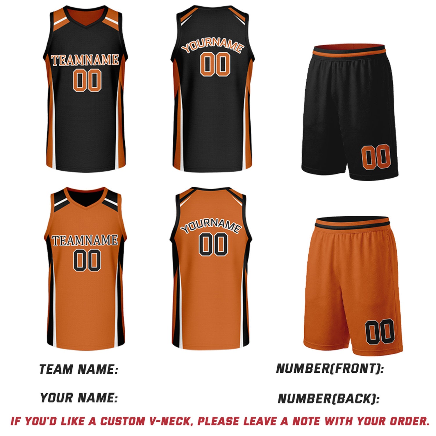 Custom Orange & Black Reversible Basketball Jerseys | Personalized Team Uniforms Set for Men Women