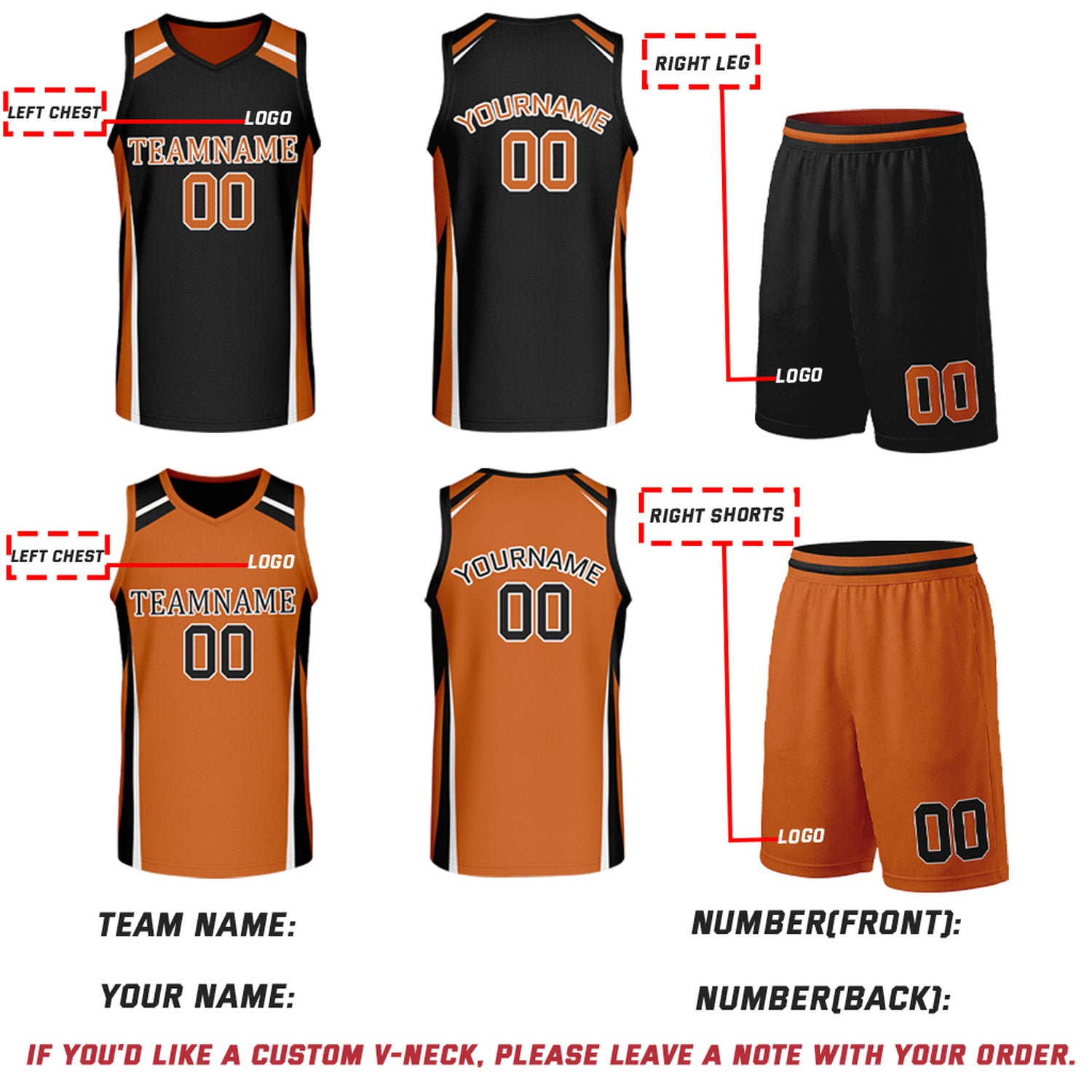 Custom Orange & Black Reversible Basketball Jerseys | Personalized Team Uniforms Set for Men Women