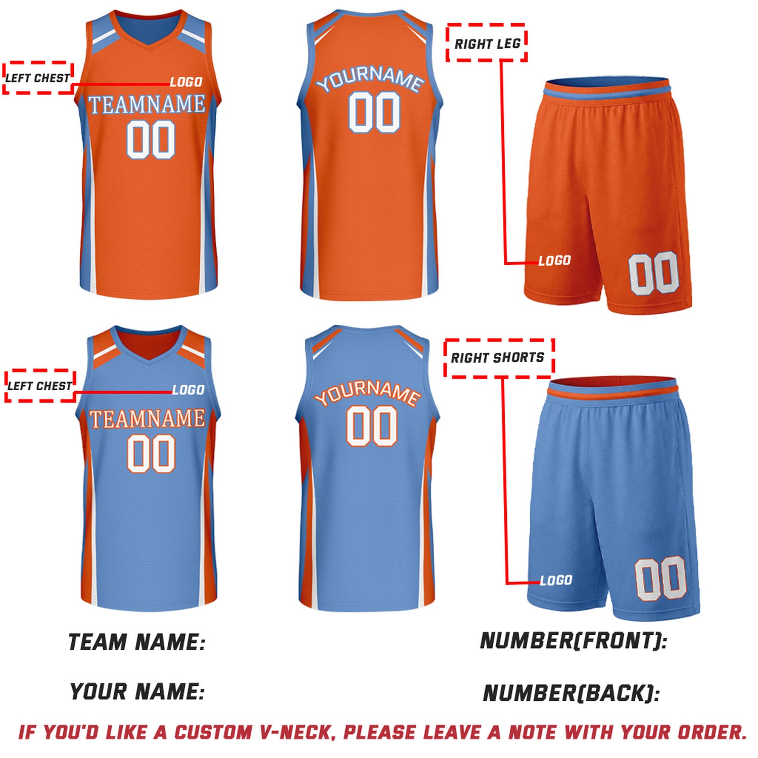 Custom Orange & Light Blue Reversible Basketball Jerseys | Personalized Team Uniforms Set for Men Women