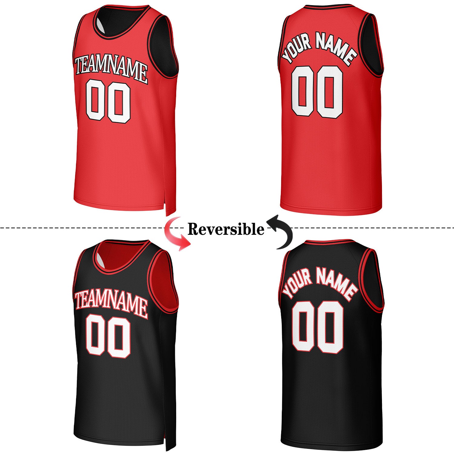 Custom Red & Black Reversible Basketball Jersey | Personalized Team Uniform Top