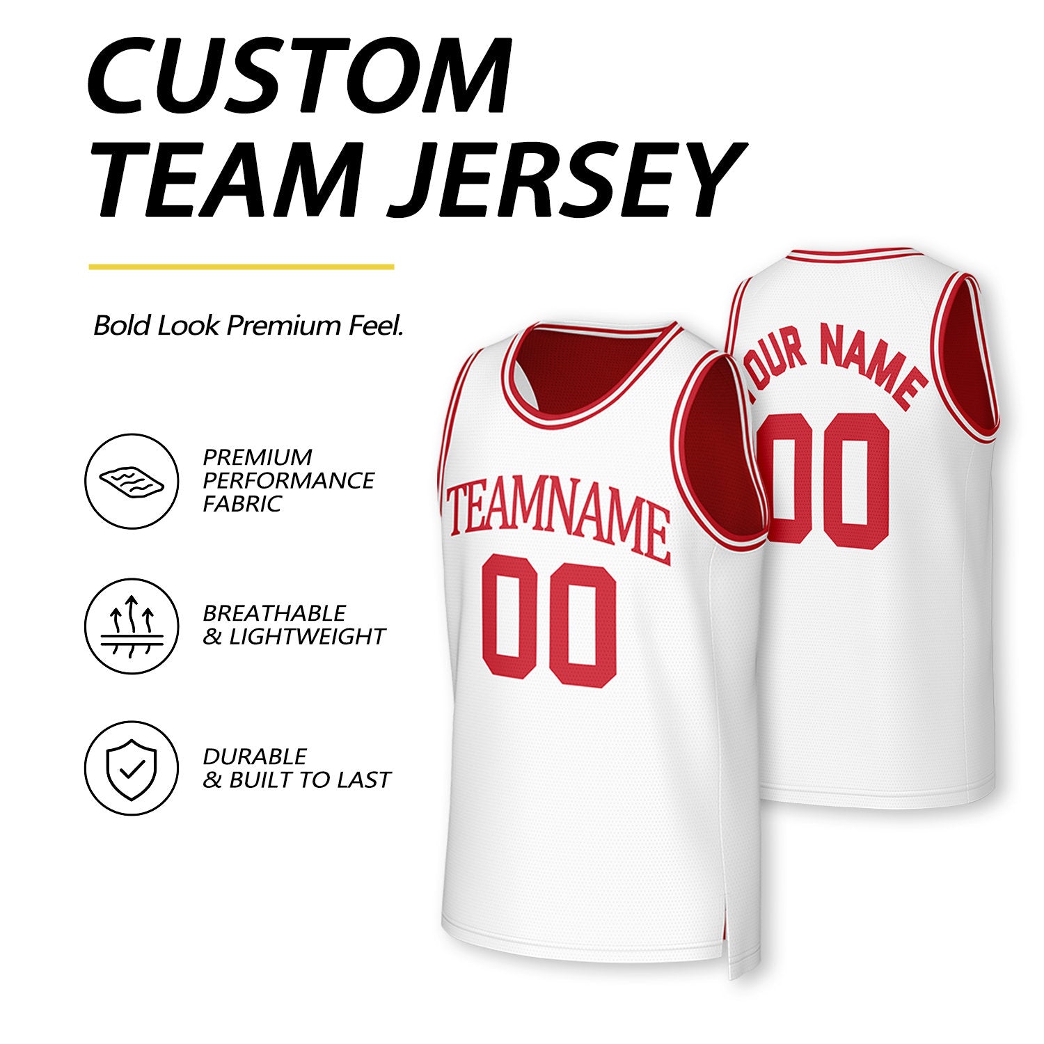 Custom Red & White Reversible Basketball Jersey | Personalized Team Uniform Top