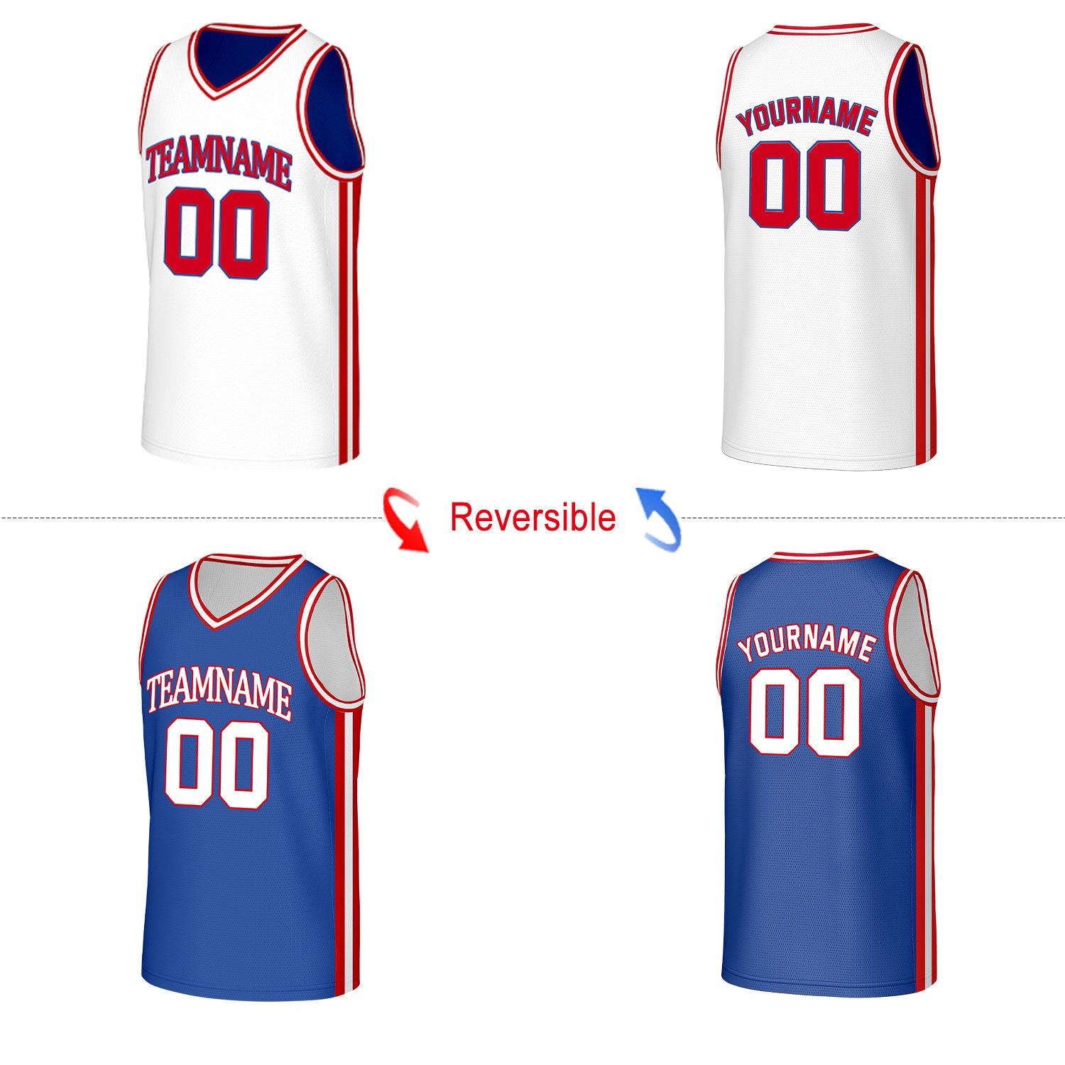 Custom White & Royal Blue Reversible Basketball Jersey | Personalized Name Number Mesh Sports Jersey