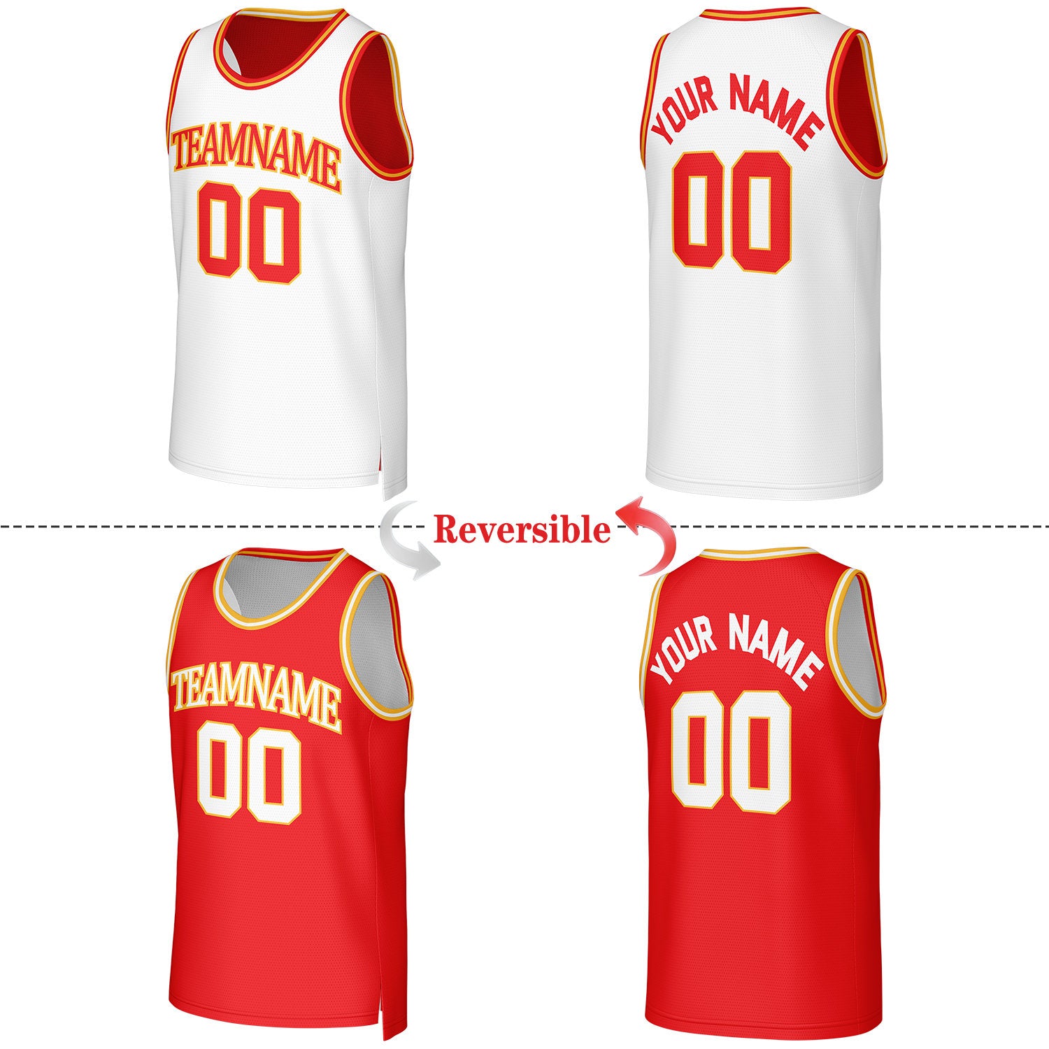 Custom White & Red Reversible Basketball Jersey | Personalized Team Uniform Top