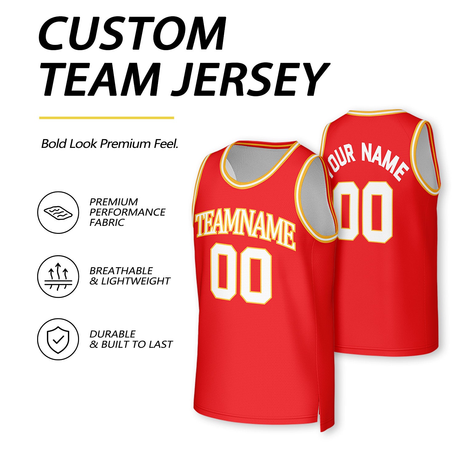Custom White & Red Reversible Basketball Jersey | Personalized Team Uniform Top