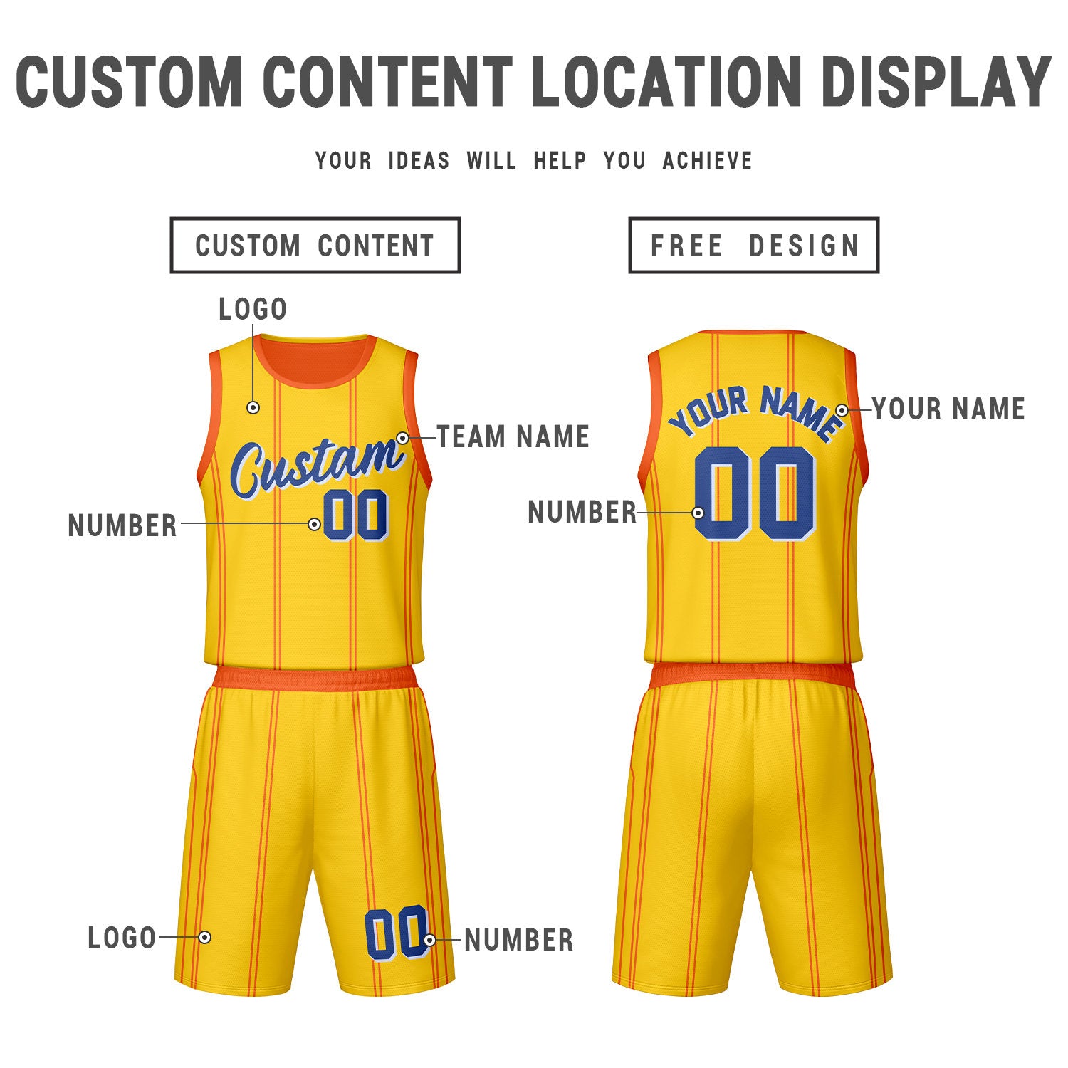 Custom Yellow Orange Reversible Basketball Jersey Set | Personalized Name Number Mesh Sports Uniform