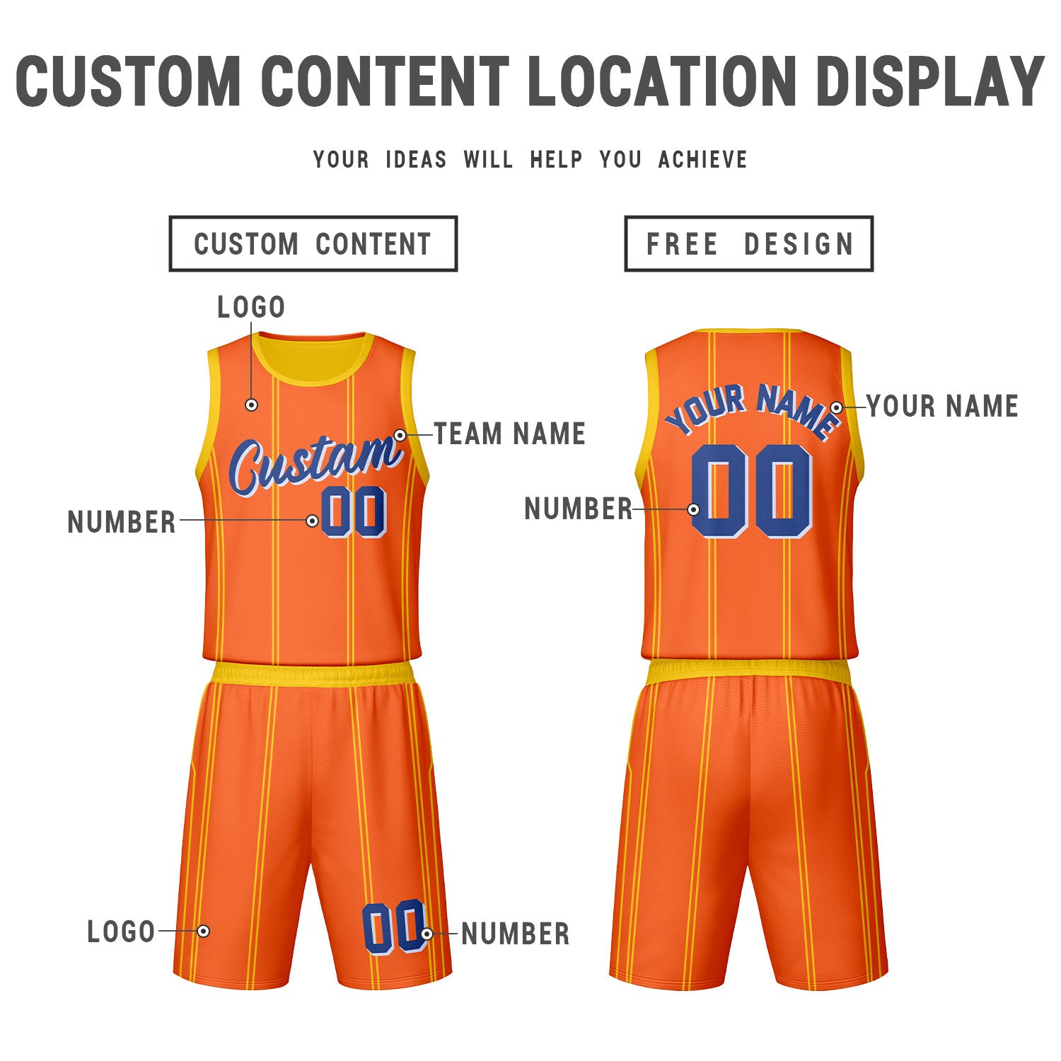 Custom Yellow Orange Reversible Basketball Jersey Set | Personalized Name Number Mesh Sports Uniform