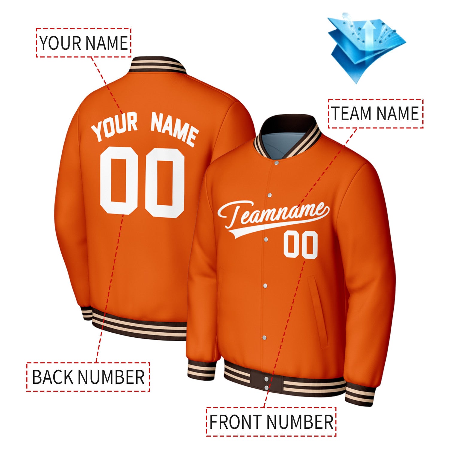 customized Orange Varsity Baseball Jacket | Personalized Jacket with Stitched Name & Number for Adult & Youth