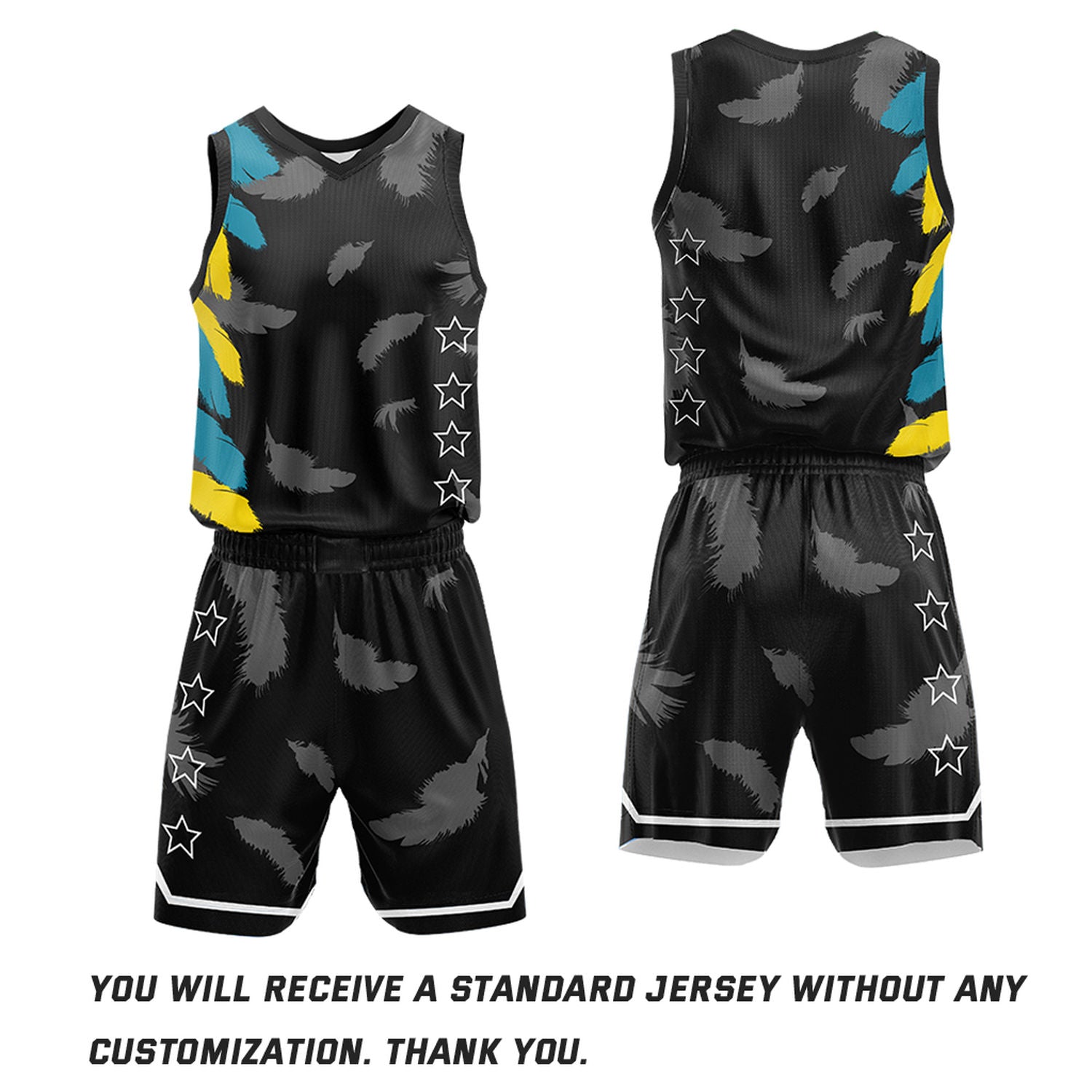 Custom Basketball Jerseys and Shorts Set | Black Feather V-Neck Sublimated Team Uniform