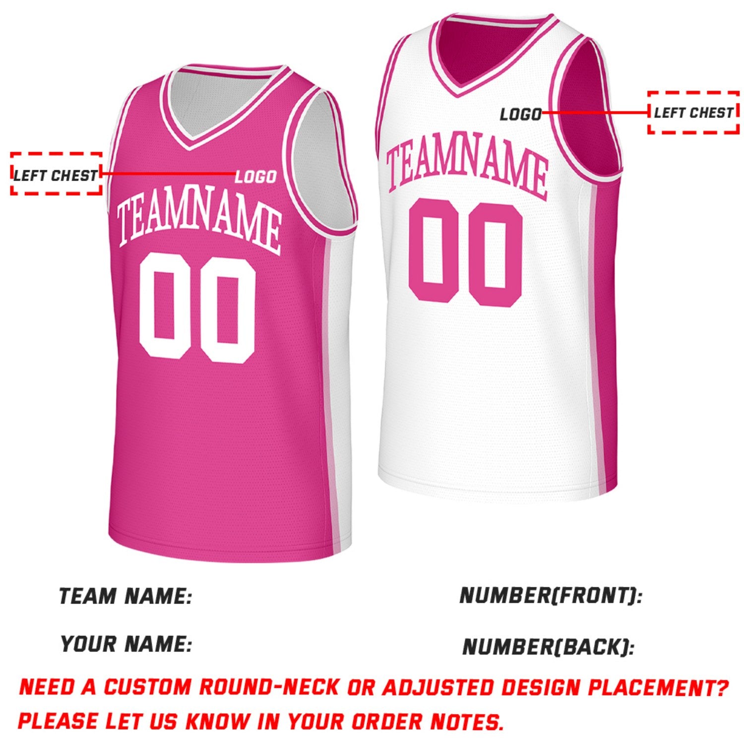 Custom Pink & White Double Sided Basketball Jersey | Personalized Team Jerseys with Name Number Logo