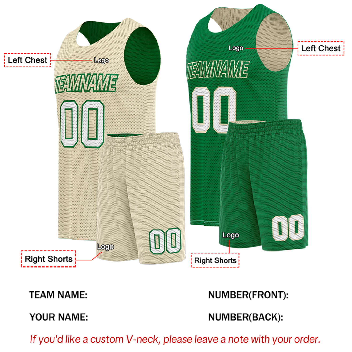 Custom Cream & Kelly Green Double Sided Basketball Uniform Set | Breathable Mesh Tank Top and Shorts
