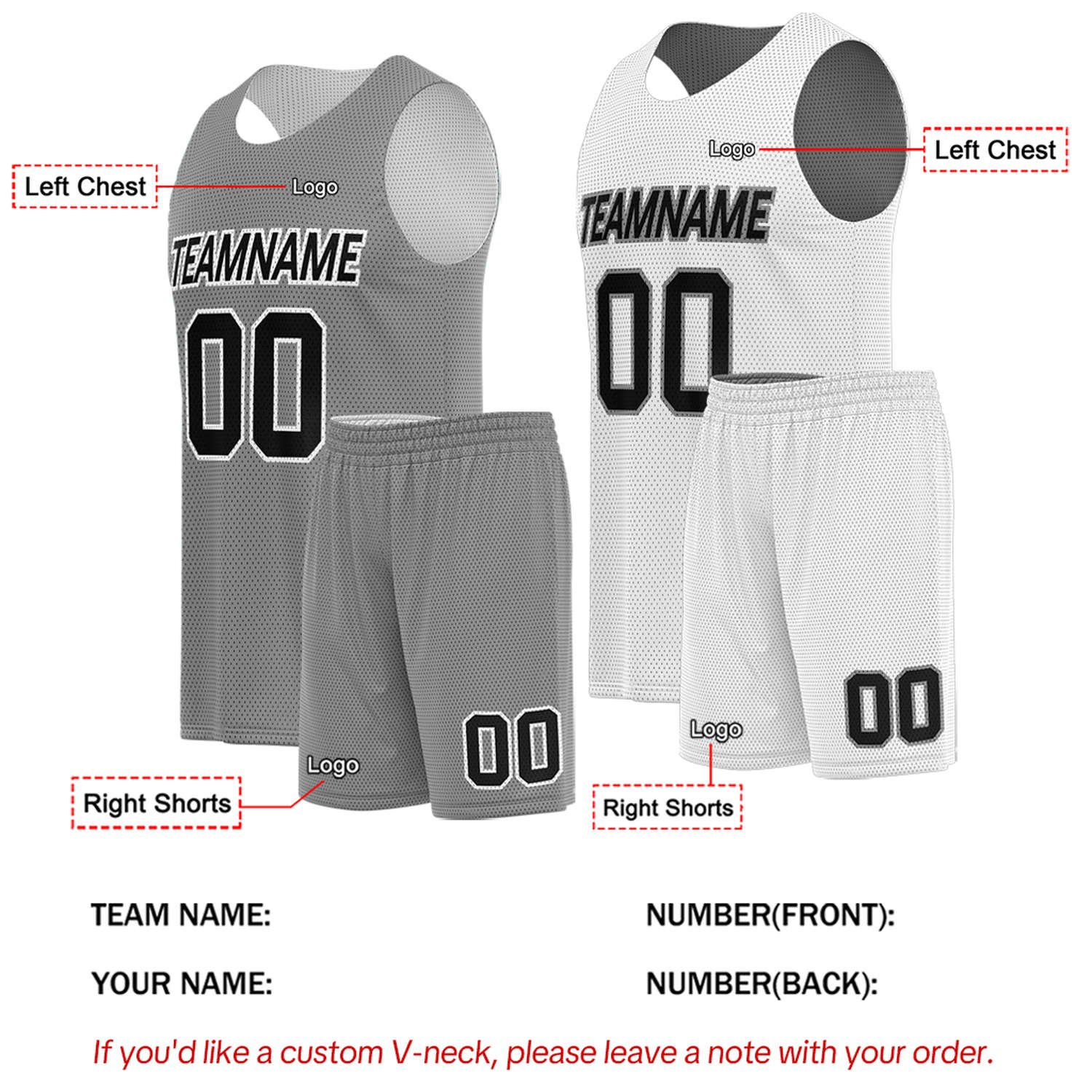 Custom Grey & White Reversible Basketball Uniform Set | Breathable Mesh Tank Top and Shorts