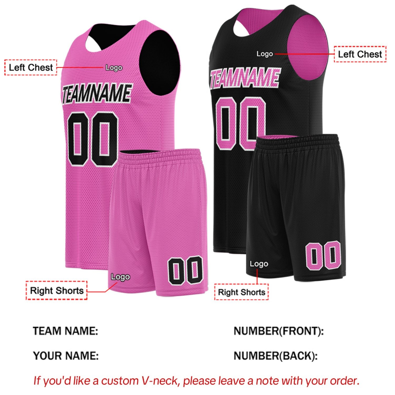 Custom Pink & Black Reversible Basketball Uniform Set | Breathable Mesh Tank Top and Shorts