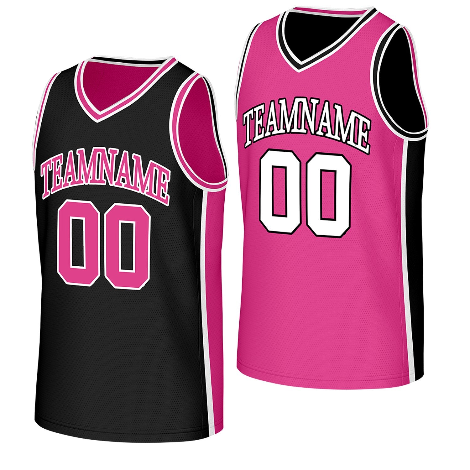 fast delivery team basketball jerseys black pink reversible by Vosoli, personalized team name, number & logo.