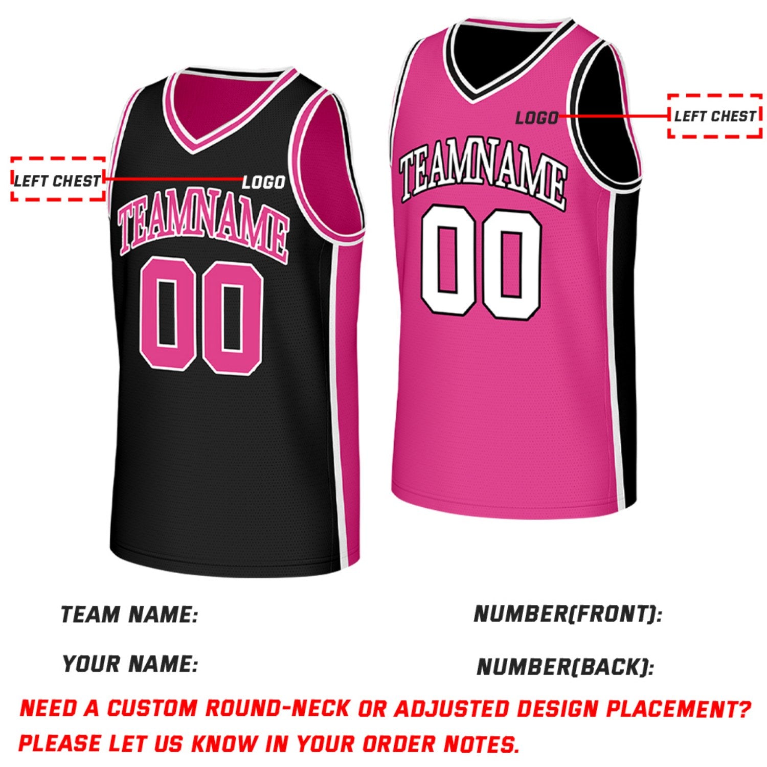 Custom Black & Pink Double Sided Basketball Jersey | Personalized Team Jerseys with Name Number Logo
