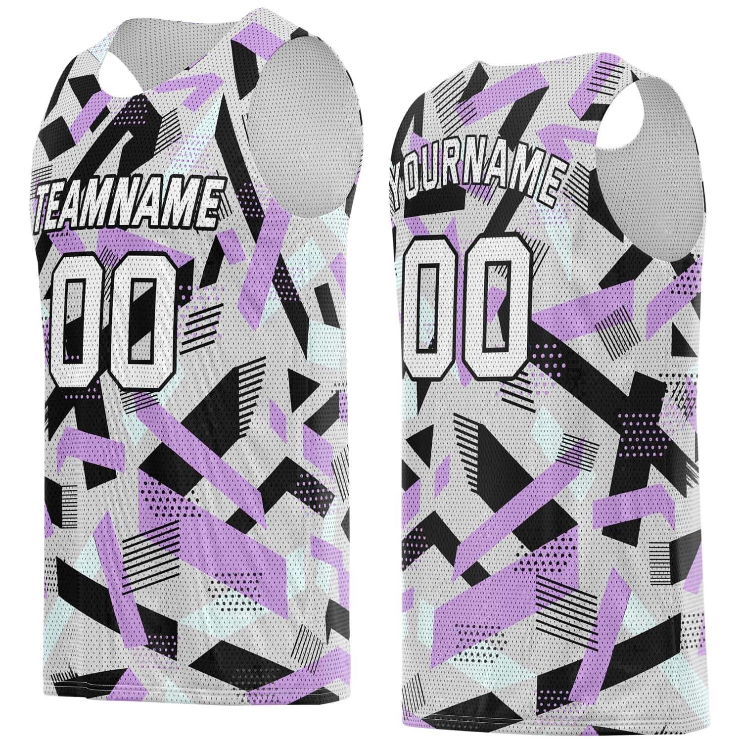 Custom Gray, Black, Lavender & Aqua Abstract Pattern Basketball Jersey - Personalized Team Name, Number & LOGO | Vosoli