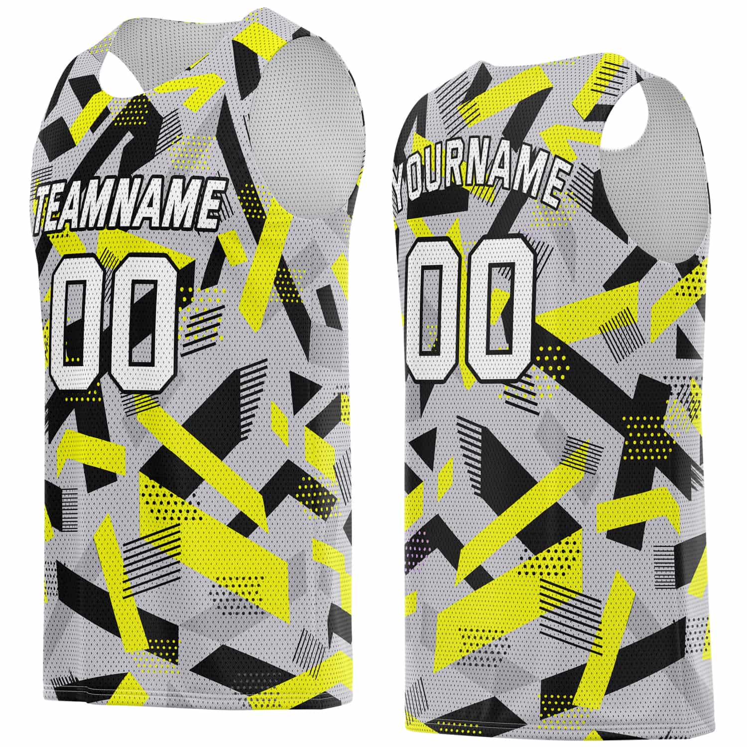 Custom Gray, Black & Neon Yellow Abstract Pattern Basketball Jersey - Personalized Team Name, Number & LOGO | Vosoli